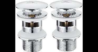 Auralum Max Afvoerplug Wastafel - 2 stuks - Universele Afvoerset - Pop–up - met Overloop - Messing afvoerventiel - Ø 66mm - Afvoerstop - voor Wastafel - Chroom