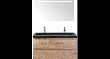Maxx XL Badmeubelset 120 cm - Natuur Eiken - Wastafel Lucca Enkel 2 Kraangaten met LED Spiegel
