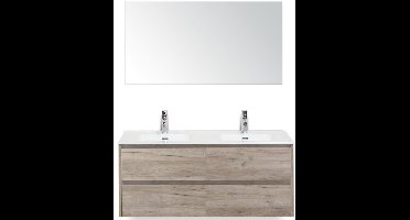 Dante Badmeubelset 120 cm - 4 Laden Craft Oak - Keramische Wastafel Wit Cover met Spiegel