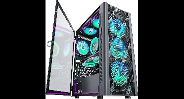 PC-behuizing met 6 ARGB Ventilatoren en Magnetisch Glas - ATX Half-Tower Computercase voor Gaming