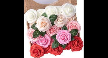 N&T NIETING Kunstbloemen, rozen, 25 stuks, kunstrozen met steel, doe-het-zelf decoratie, voor bruiloft, boeketten, bruid, woondecoratie, serie A rood