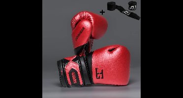 Joyagear Performance V2 Bokshandschoenen – Rood/Zwart – 14 oz – Geschikt voor Boksen, Kickboksen, Muay Thai & MMA – Inclusief Bandage Set