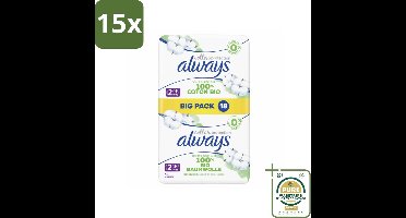 15 x Always - Maandverband - Long - Cotton Protection - Met Vleugels - Maat 2 - 18 Maandverband - Grootverpakking - Maandverband - Menstruatie - Katoen - Biologisch Katoen - Absorberend Maandverband