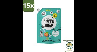 15 x Marcel's Green Soap - Vloeibaar Wasmiddel - Kleur - Navulling - Perzik & Jasmijn - Effectief & natuurlijk - 23 Wasbeurten - 1 liter - Grootverpakking - Wasmiddel - Geur - Kleur - Duurzaam - Natuurlijk
