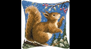 Vervaco - Kruissteekkussen kit - Eekhoorn in de winter - PN-0145052 - Borduren - Borduurpakket - Borduurpakket volwassenen - Borduurpakket kind