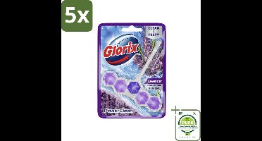 5 x Glorix - Toiletblok - Power Clean Lavendel - Frisse Geur - 1 blok - Grootverpakking - Toilet Schoonmaak - Toiletblok - Lavendelgeur - Kalk Verwijderaar - Toilet Hygiëne