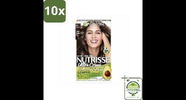 10 x Garnier - Nutrisse Ultra Crème 4 - Haarkleuring - Middenbruin - Intens Voedend - Permanente Kleur - Grootverpakking - Haarverf - Permanente Haarkleuring - Grijsdekking - Voedende Haarkleuring - Nutrisse Ultra Crème