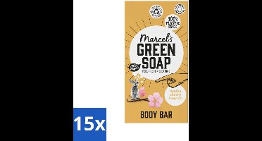 Marcel's Green Soap - Body Bar - Vanilla & Cherry Blossom - Verzorgend & zacht - 150 gr - Bulkverpakking - 15 stuks
