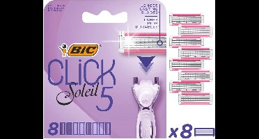 BIC Click 5 Soleil Vullingen voor Vrouwen - 3 Beweegbare Bladen en Smeringsstrip - Doos van 8