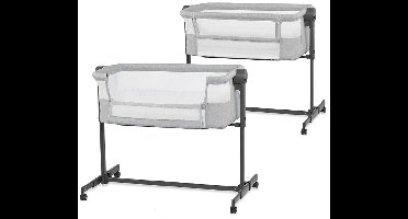 Kinderkraft NESTEE UP 2 - Bijzetbed - Co-sleeper - 2w1 - Aanschuifwieg voor Baby - In Hoogte Verstelbaar Babybed - met Matras - Grijs