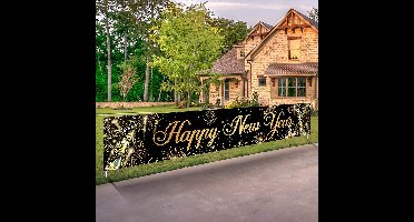 Boraboi® Feestelijke nieuwjaarsbanner in zwart en goud voor binnen en buiten decoratie