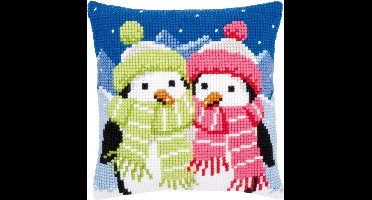 Vervaco - Kruissteekkussen kit - Pinguins met sjaal - PN-0147690 - Borduren - Borduurpakket - Borduurpakket volwassenen - Borduurpakket kind
