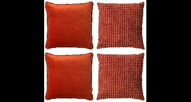 Dutch Decor - KUSSENSET - 4-delig - Texture Harmony - 45x45 cm - inclusief binnenkussens - oranje - Met Ritssluiting – Decoratie Kussens - Comfortabele kussentjes voor op de Bank