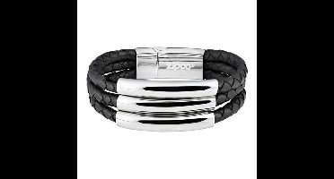 Zippo Lederen zwart armband met 3 banden - 20 cm