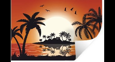 Muurstickers - Sticker Folie - Eiland - Zee - Zon - Palmboom - 30x20 cm - Plakfolie - Muurstickers Kinderkamer - Zelfklevend Behang - Zelfklevend behangpapier - Stickerfolie