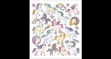 Stickers, unicorns, vel 15x16,5 cm, ca. 27 stuk, 1 vel