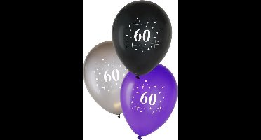 Ballonnen - 60 jaar - Metallic - Zwart,zilver & paars - 30cm - 6st.**