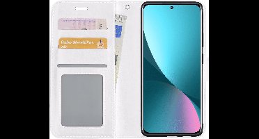 Hoesje - Met Pasjeshouder - Geschikt voor Xiaomi 12 - Luxe Bookcase Portemonee - Flip Case - Kunstleer Book Case - Flipcase - Book Cover - Walletcase - Portemonneehoes - Wit