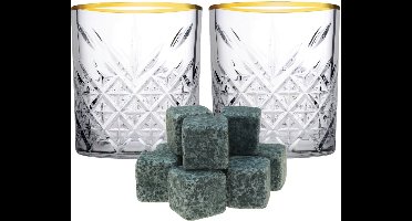 Pasabahce Whiskyglazen - set 4x stuks - 350 ml - incl 9x whisky ijsblokstenen - cadeau set