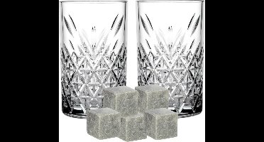 Pasabache whiskyglazen - set 4x stuks van 320 ml - en 9x whisky ijsblokstenen - Cadeau set
