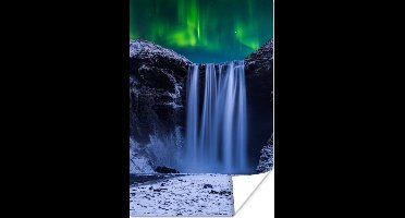 Poster Noorderlicht - Waterval - Sneeuw - IJsland - 20x30 cm