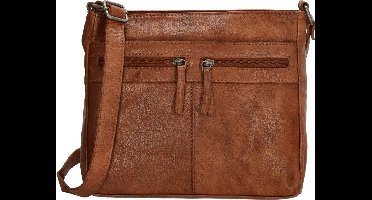 Beagles Maspalomas Crossbody Schoudertas - Handige Ritsvakjes - Leren Dames Tas - Cognac