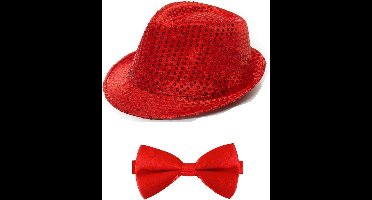 Boland - Verkleedkleding set - Glitter hoed/strikje rood volwassenen
