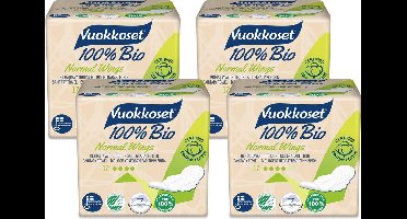 Vuokkoset 100% bio - Normaal Maandverband met Vleugels - 4 x 12 stuks - 100% biologisch - Milieuvriendelijk - Hypoallergeen