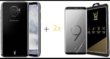 Hoesje geschikt voor Samsung Galaxy S9 - 2x Glas PET Folie Screen Protector Transparant 0.2mm + Siliconen Transparant TPU Gel Case Cover - 360 graden protectie