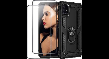 Telefoonhoesje Geschikt voor: Samsung Galaxy S10 Lite 2020 hoesje Schokbestendige ring armor met 2X volledige schermdekking Screenprotector zwart