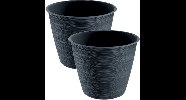 Prosperplast Plantenpot/bloempot Paintstripe - 2x stuks - kunststof - antraciet grijs - 20 x 24 cm - stijlvol - binnen/buiten