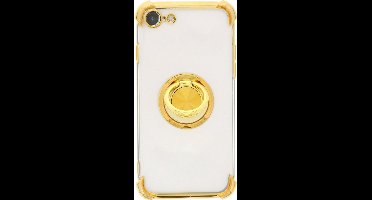Hoesje Geschikt voor iPhone 7 hoesje silicone met ringhouder Back Cover case - Transparant/Goud