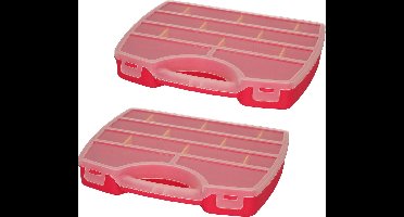Plasticforte Opbergkoffertje/opbergdoos/sorteerbox - 2x - 13-vaks - kunststof - roze - 25 x 21 x 4 cm