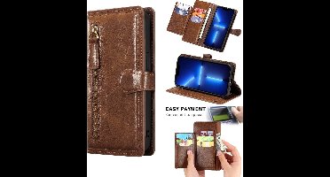 LuxeBass Hoesje geschikt voor Samsung Galaxy A22 4G - Boekhoesje - DonkerBruin - Vintage portemonne hoes met ritssluiting gsm hoesje - telefoonhoes - telefoonhoesjes