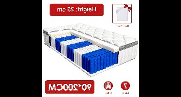 Matras – Pocketveringmatras – Binnenveringsmatras – Tweepersoonsmatras – Eenpersoonsmatras – 90x200 cm – 7-Zones Ergonomisch – Stevigheid H3