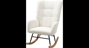 Schommelstoel – Relaxstoel – Fauteuil – Voedingsstoel – Loungestoel – Wool-Effect Stof – Stevig Rubberwood Onderstel – 70x94x100 cm