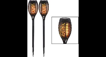 Set van 2 LED solar buiten plug-in lampen brandeffect decor ponsen tuinpad decoratie aarde spike lichten