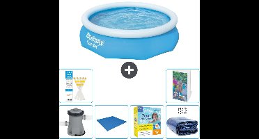 Bestway Rond Opblaasbaar Fast Set Zwembad - 305 x 76 cm - Blauw - Inclusief Pomp Grondzeil - Onderhoudspakket - Solarzeil - 7-delig