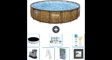 Bestway Rond Power Steel Swim Vista Zwembad - Houtprint - 549 x 122 - Inclusief Pomp - Ladder - Afdekzeil - Onderhoudspakket - Vloertegels - 8-delig
