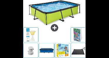 EXIT Rechthoekig Lime Frame Zwembad - 300 x 200 x 65 cm - Inclusief Pomp Afdekzeil - Onderhoudspakket - Solar Mat - 7-delig