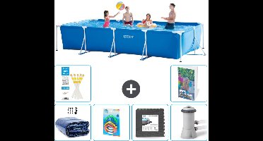 Intex Rechthoekig Frame Zwembad - 450 x 220 x 84 cm - Blauw - Inclusief Solarzeil - Speelgoed - Vloertegels - Zwembadfilterpomp - 7-delig