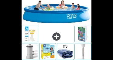 Intex Rond Opblaasbaar Easy Set Zwembad - 457 x 84 cm - Blauw - Inclusief Pomp Onderhoudspakket - Solarzeil - Thermometer - 7-delig
