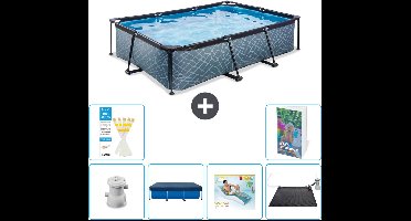 EXIT Rechthoekig Stone Frame Zwembad - 300 x 200 x 65 cm - Inclusief Pomp Afdekzeil - Loungebed - Solar Mat - 7-delig