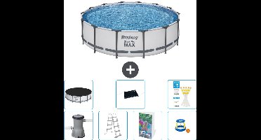 Bestway Rond Steel Pro MAX Zwembad - 427 x 107 cm - Grijs - Inclusief Pomp - Ladder - Afdekzeil - Solar Mat - Speelgoed - 8-delig
