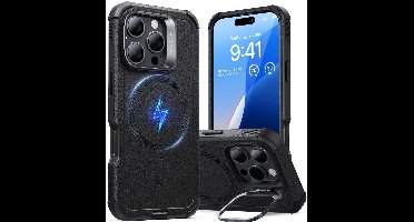 ESR Cyber Armor HaloLock Hoesje Geschikt voor Apple iPhone 16 Pro Max - Compatibel met MagSafe - Back Cover met Standaard Zwart