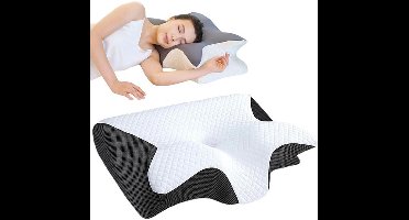 Ondersteuningskussen - 2-in-1 ergonomisch nekkussen - traagschuimkussen, kussens met verbeterde dikte, cervicale ondersteuning voor een betere slaap, comfortabel