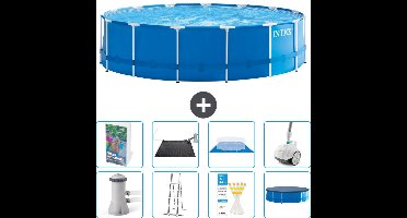Intex Rond Frame Zwembad - 457 x 122 cm - Blauw - Inclusief Pomp - Ladder - Grondzeil - Afdekzeil - Solar Mat - Stofzuiger - 9-delig