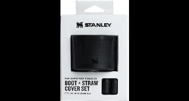 Stanley Quencher Boot + 2 Straw Cover Caps (Zwart) – Siliconen Beschermhoes & Rietjesdop Set voor Stanley Quencher 0.89L & 1.2L – Anti-Slip Bekerbeschermer met Handvat