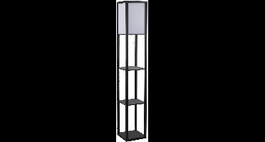 JAQZY Lamp - Vloerlamp - Staande Lamp - 3 Planken - Met Opbergruimte - Zachte Lichtverspreiding - Voetschakelaar - Max 40W - Zwart