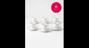 vtwonen - Basic - Set van 6 - Kopjes en schotels - Wit - Porselein